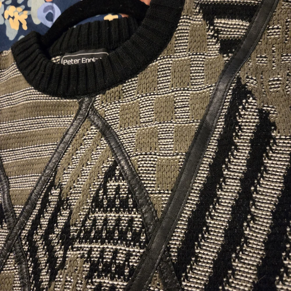 Peter England Sweater - Leather Accents! Black and Olive - Picture 6 of 14